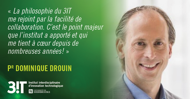 Citation de Dominique Drouin suivi d'une photo portrait