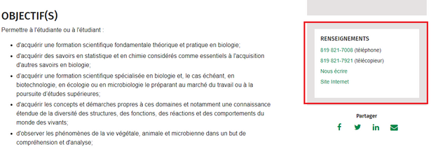 Capture d'écran des renseignements pour contacter la personne responsable du programme