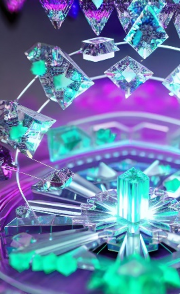 An AI generated image showing bright crystals growing from a central point
