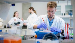 Étudiant aux études supérieurs travaillant dans un laboratoire