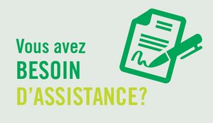 Titre Vous avez besoin d'assistance? avec le dessin d'une feuille de papier et un crayon.