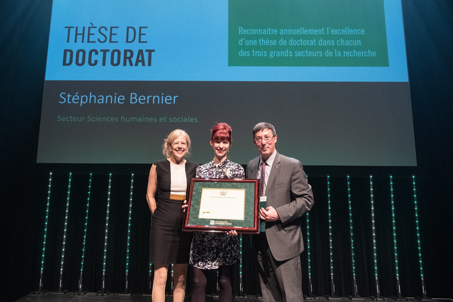 Mme Stéphanie Bernier a remporté la le prix de la meilleure thèse de doctorat dans le domaine des lettres, sciences humaines et sociales.