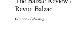 Numéro « L'édition / Publishing » de la revue <em>The Balzac Review / Revue Balzac </em>