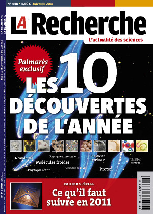Couverture de La Recherche avec le palmarès des 10 découvertes de l'année 2010.