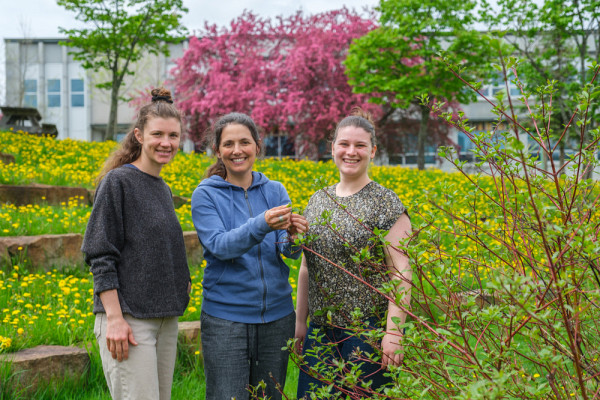 Rosalie Hudon-Voyer, Rosalie Léonard et Elizabeth Cazeault forment un trio de spécialistes engagées dans le groupe de travail Campus vivants.