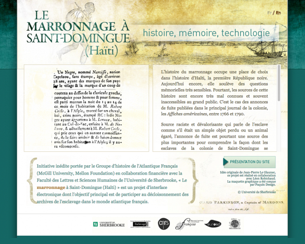 Page d'accueil du site « Le marronnage à Saint-Domingue (Haïti) »