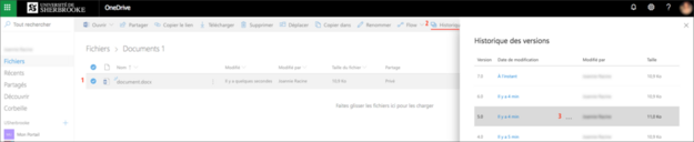 Historique des versions des documents dans OneDrive