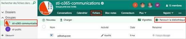 Récupération de fichiers dans un groupe Office 365